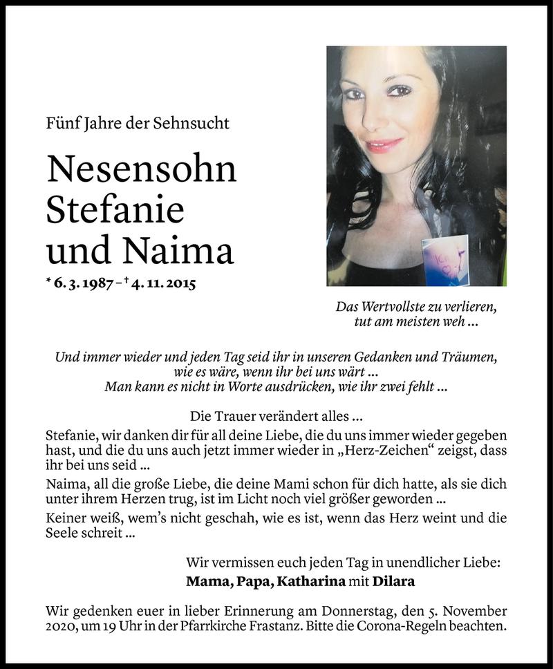  Todesanzeige für Stefanie Nesensohn vom 03.11.2020 aus Vorarlberger Nachrichten