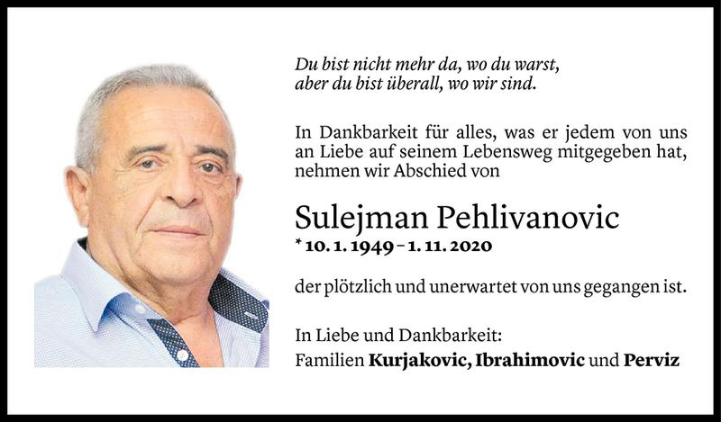  Todesanzeige für Sulejman Pehlivanovic vom 03.11.2020 aus Vorarlberger Nachrichten