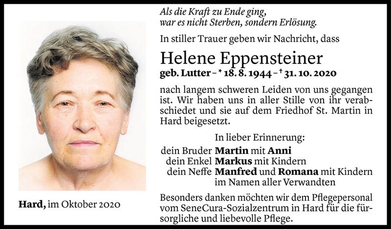  Todesanzeige für Helene Eppensteiner vom 06.11.2020 aus Vorarlberger Nachrichten