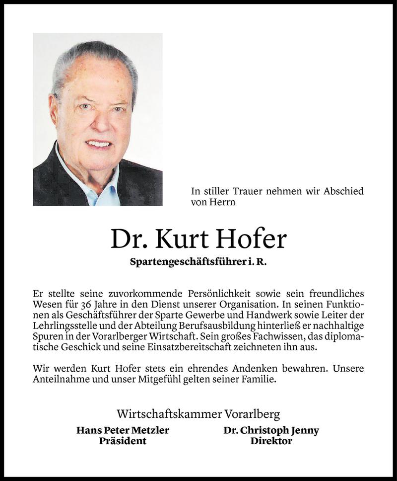  Todesanzeige für Kurt Hofer vom 03.11.2020 aus Vorarlberger Nachrichten