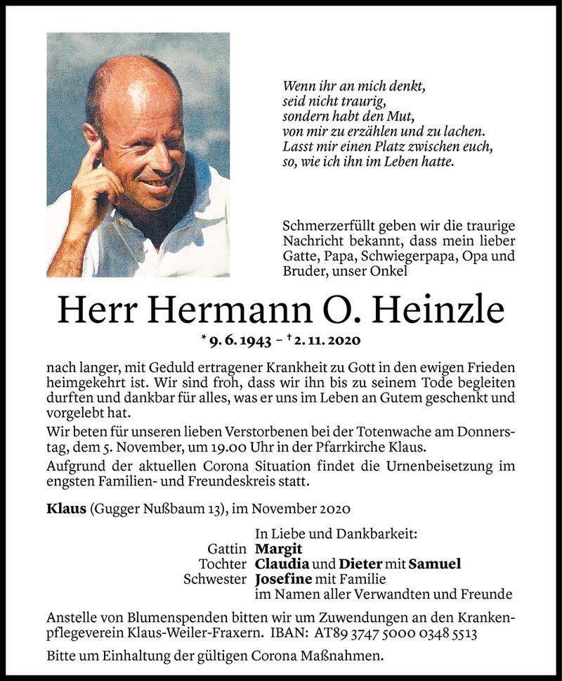  Todesanzeige für Hermann O. Heinzle vom 04.11.2020 aus Vorarlberger Nachrichten