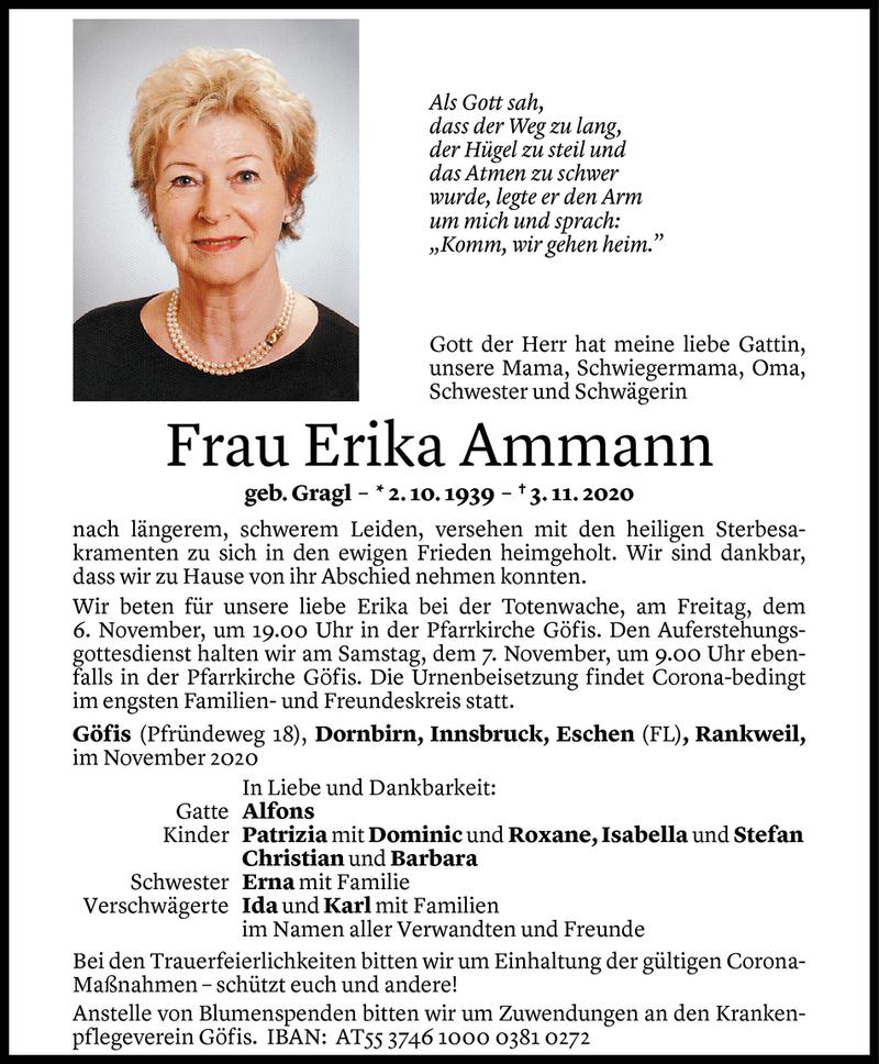  Todesanzeige für Erika Ammann vom 04.11.2020 aus Vorarlberger Nachrichten