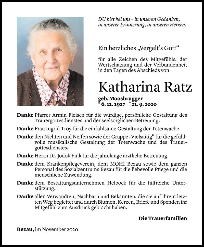  Todesanzeige für Katharina Ratz vom 04.11.2020 aus Vorarlberger Nachrichten