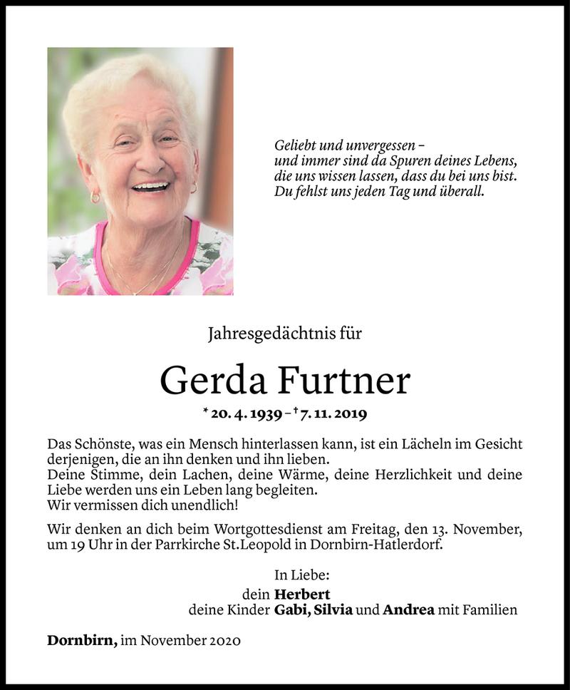  Todesanzeige für Gerda Furtner vom 06.11.2020 aus Vorarlberger Nachrichten