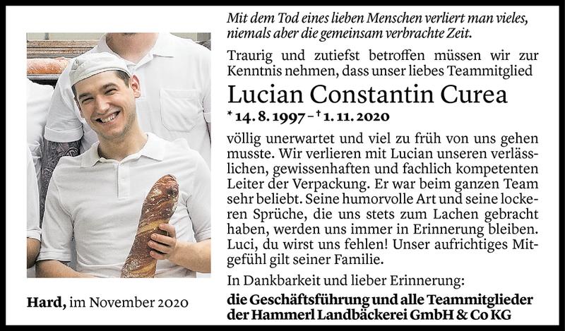  Todesanzeige für Lucian Constantin vom 05.11.2020 aus Vorarlberger Nachrichten