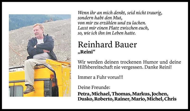  Todesanzeige für Reinhard Bauer vom 07.11.2020 aus Vorarlberger Nachrichten