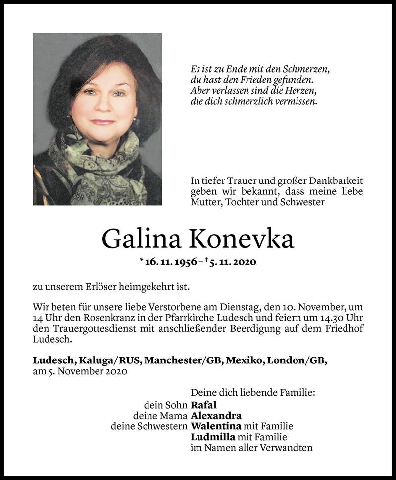  Todesanzeige für Galina Konevka vom 08.11.2020 aus Vorarlberger Nachrichten