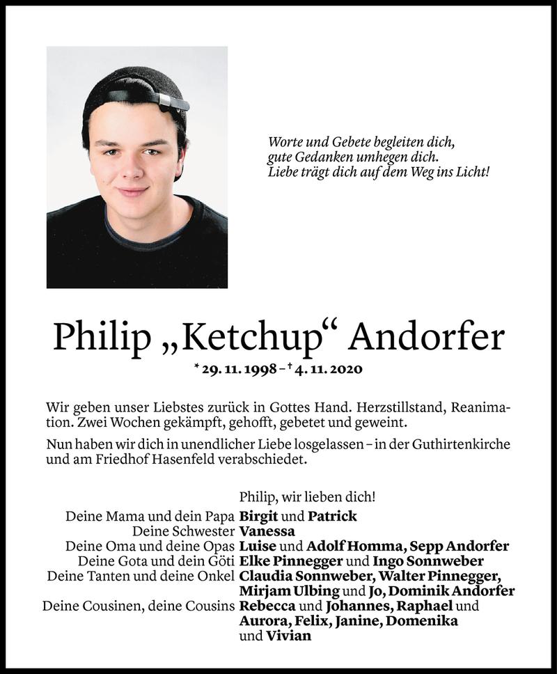  Todesanzeige für Philip Andorfer vom 11.11.2020 aus Vorarlberger Nachrichten