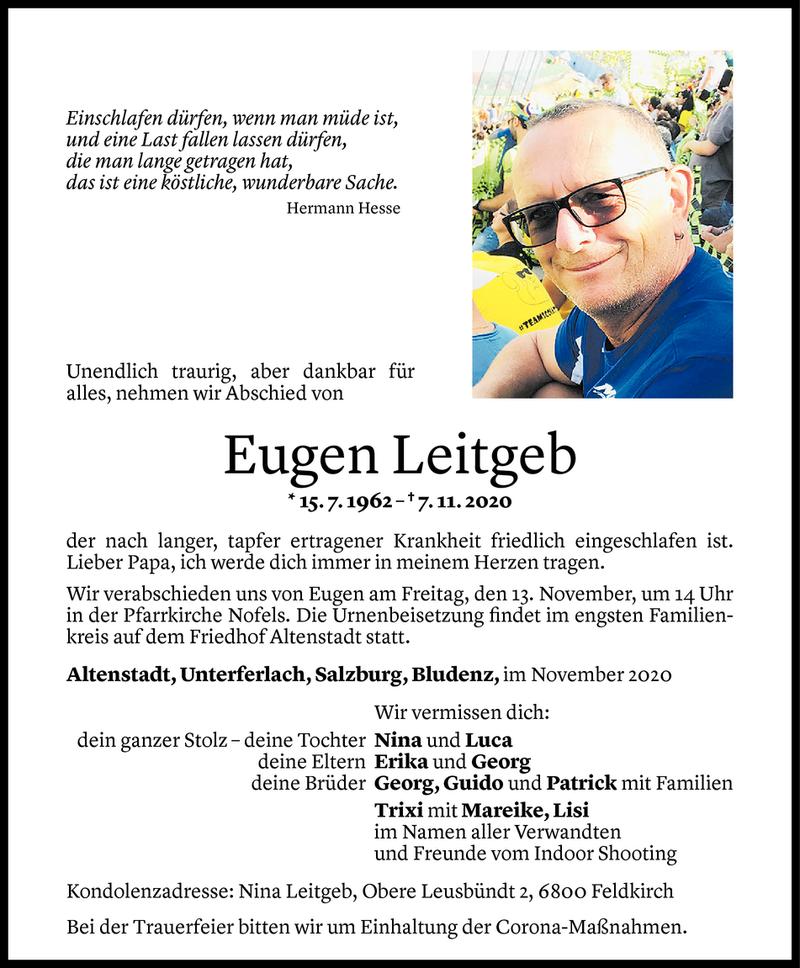  Todesanzeige für Eugen Leitgeb vom 10.11.2020 aus Vorarlberger Nachrichten