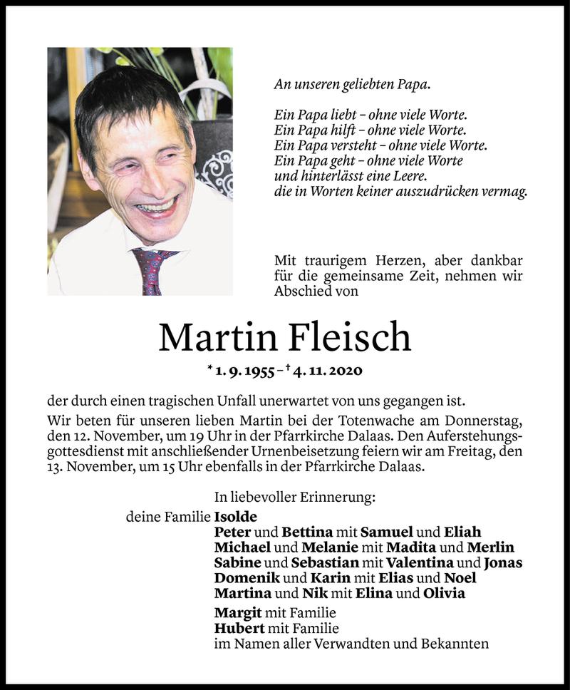  Todesanzeige für Martin Fleisch vom 11.11.2020 aus Vorarlberger Nachrichten