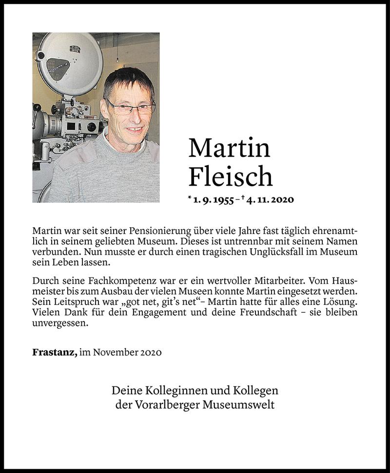  Todesanzeige für Martin Fleisch vom 10.11.2020 aus Vorarlberger Nachrichten