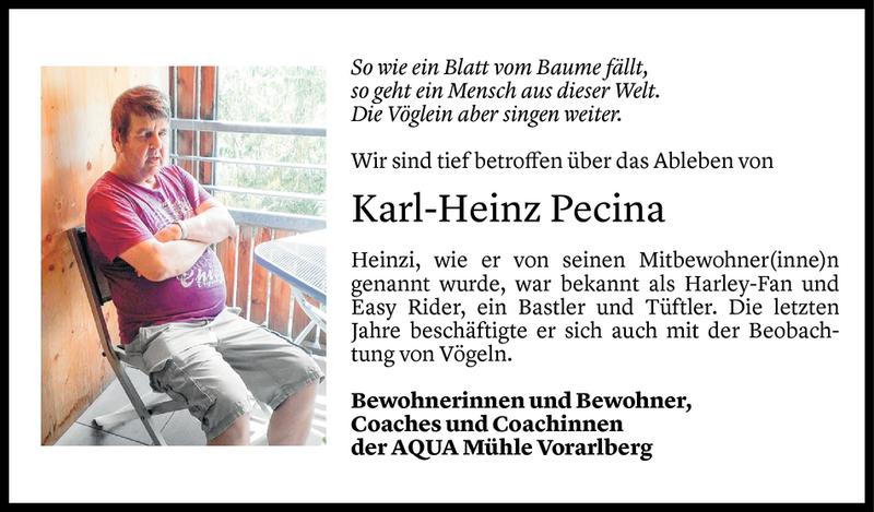  Todesanzeige für Karl-Heinz Pecina vom 11.11.2020 aus Vorarlberger Nachrichten