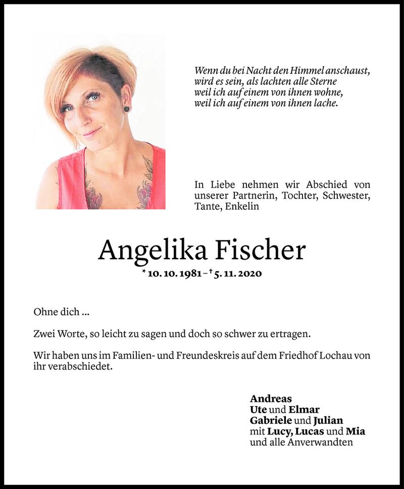  Todesanzeige für Angelika Fischer vom 13.11.2020 aus Vorarlberger Nachrichten