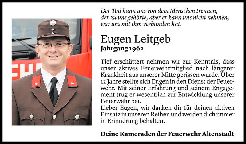  Todesanzeige für Eugen Leitgeb vom 10.11.2020 aus Vorarlberger Nachrichten