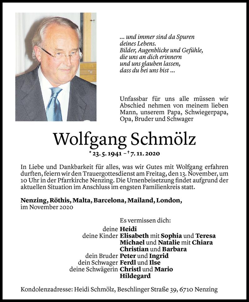  Todesanzeige für Wolfgang Schmölz vom 11.11.2020 aus Vorarlberger Nachrichten