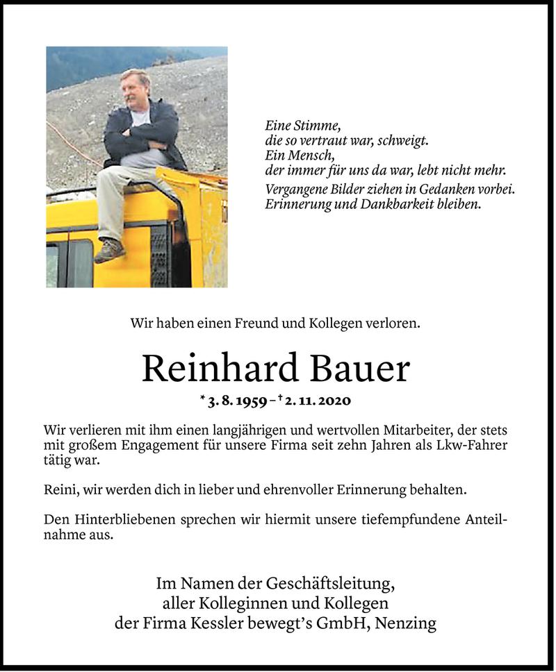  Todesanzeige für Reinhard Bauer vom 12.11.2020 aus Vorarlberger Nachrichten