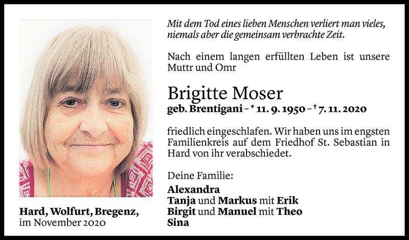  Todesanzeige für Brigitte Moser vom 14.11.2020 aus Vorarlberger Nachrichten