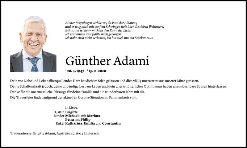  Todesanzeige für Günther Adami vom 14.11.2020 aus Vorarlberger Nachrichten