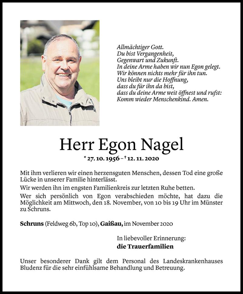 Todesanzeigen von Egon Nagel Todesanzeigen Vorarlberger Nachrichten