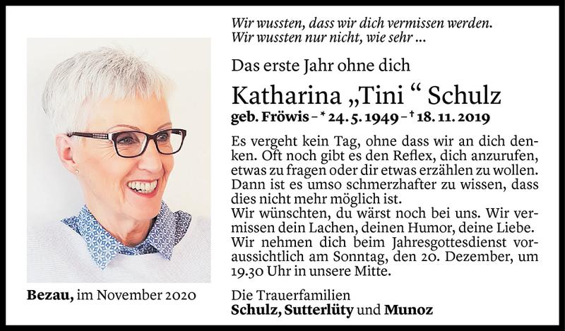  Todesanzeige für Katharina Schulz vom 17.11.2020 aus Vorarlberger Nachrichten