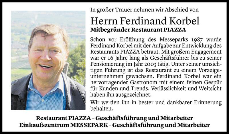  Todesanzeige für Ferdinand Korbel vom 17.11.2020 aus Vorarlberger Nachrichten