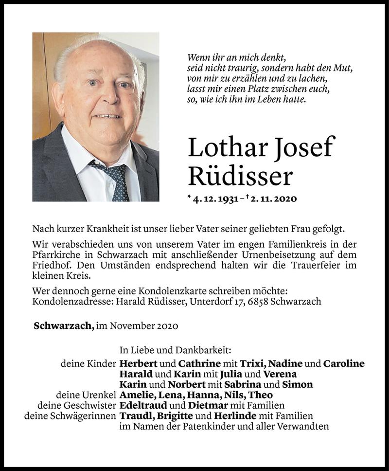  Todesanzeige für Lothar Josef Rüdisser vom 21.11.2020 aus Vorarlberger Nachrichten