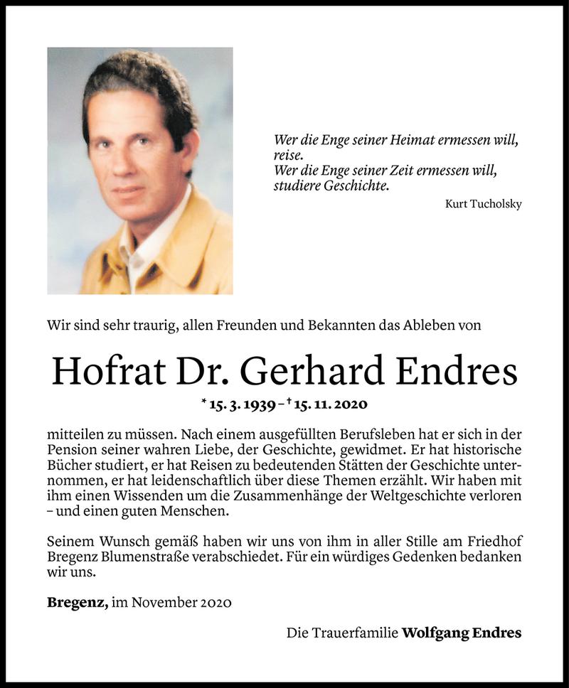  Todesanzeige für Gerhard Endres vom 24.11.2020 aus Vorarlberger Nachrichten