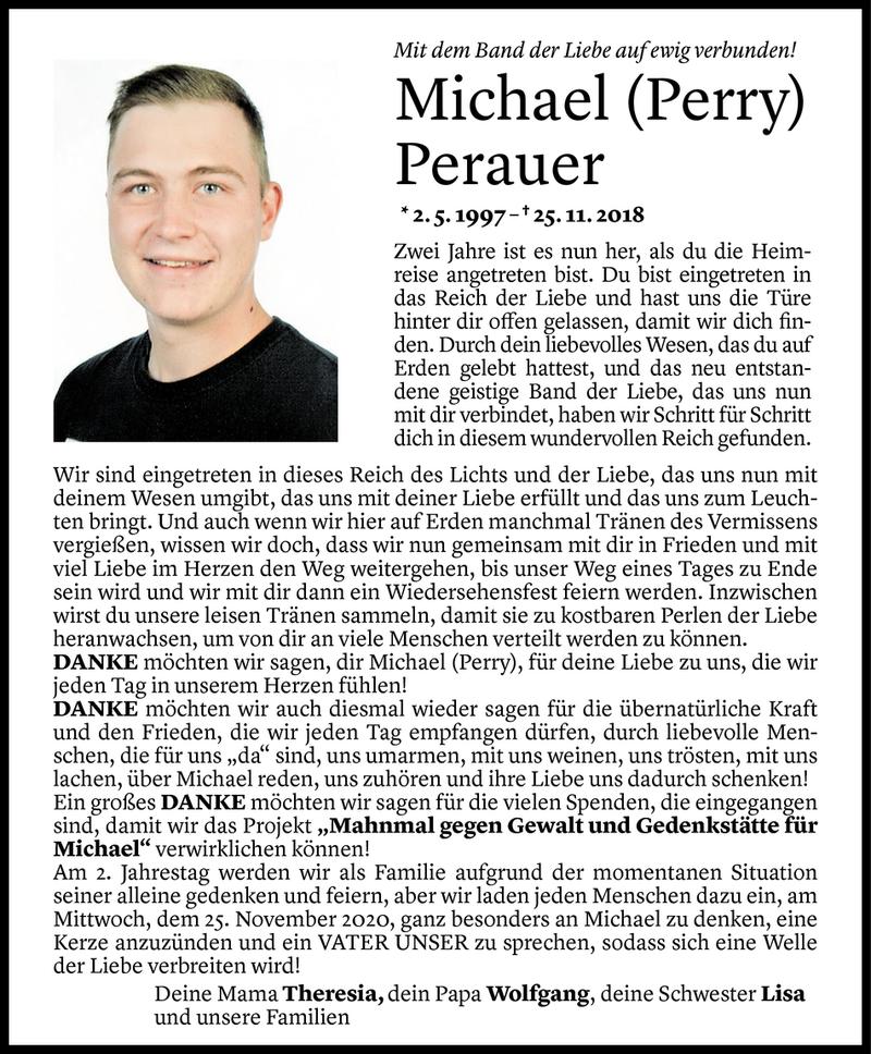  Todesanzeige für Michael Perauer vom 24.11.2020 aus Vorarlberger Nachrichten
