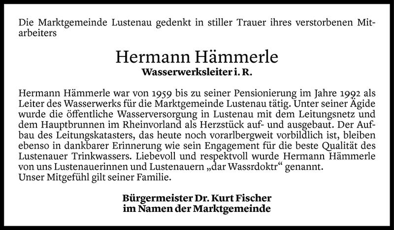  Todesanzeige für Hermann Hämmerle vom 26.11.2020 aus Vorarlberger Nachrichten