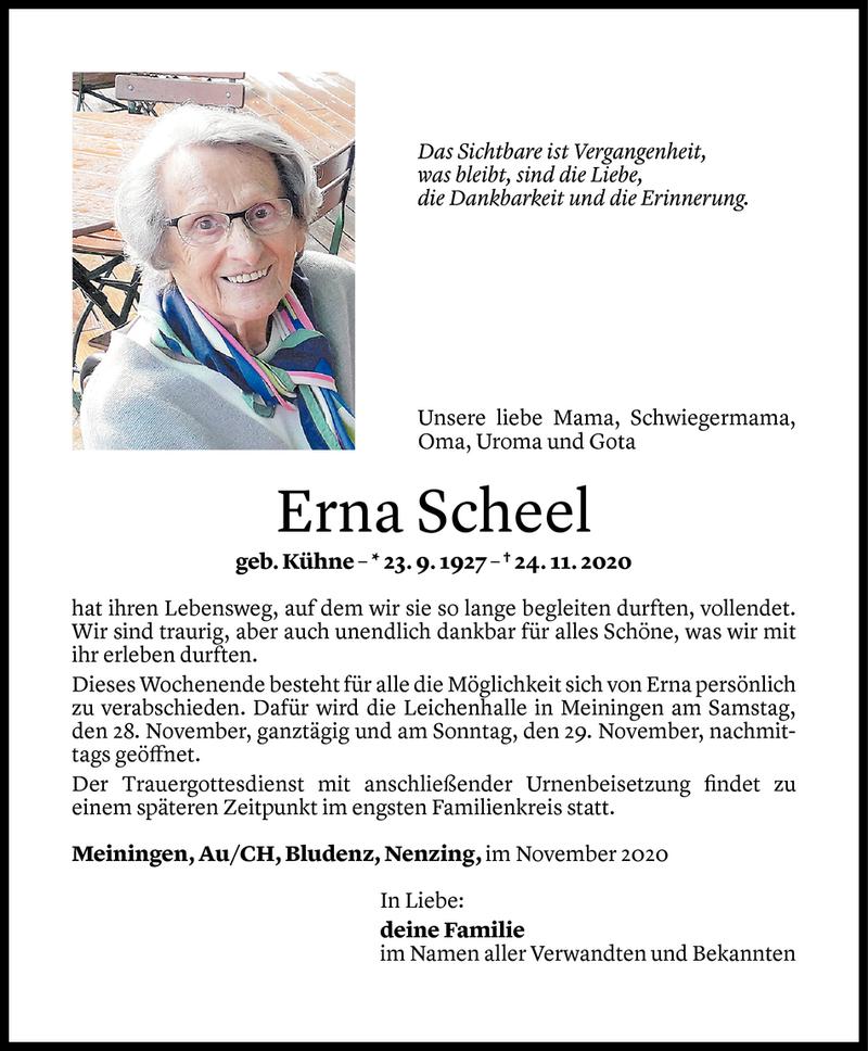  Todesanzeige für Erna Scheel vom 26.11.2020 aus Vorarlberger Nachrichten