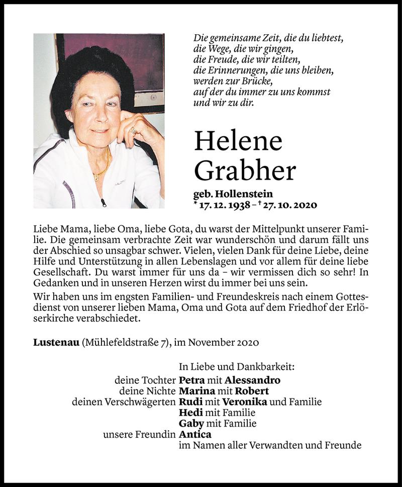  Todesanzeige für Helene Grabher vom 30.11.2020 aus Vorarlberger Nachrichten