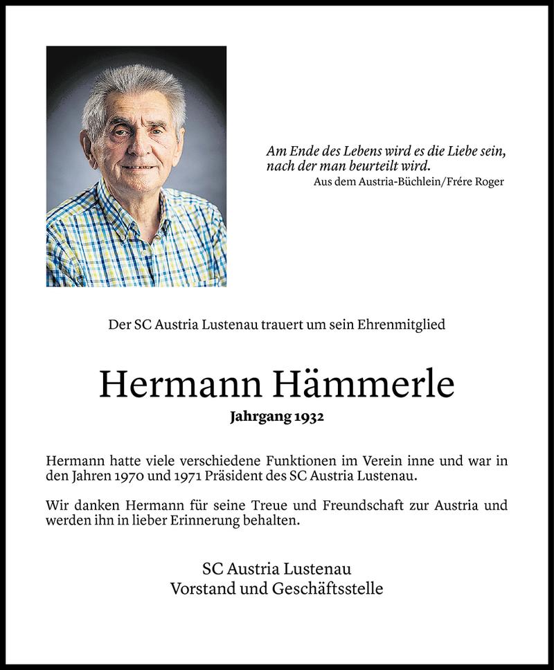  Todesanzeige für Hermann Hämmerle vom 26.11.2020 aus Vorarlberger Nachrichten