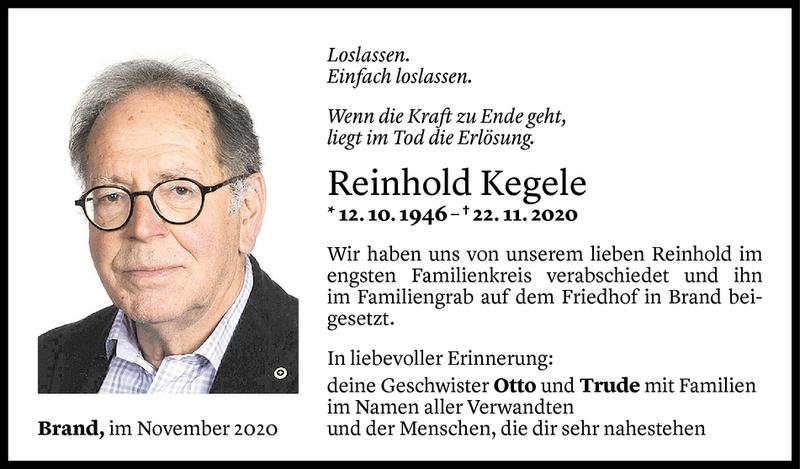 Todesanzeigen Von Reinhold Kegele Todesanzeigen Vorarlberger Nachrichten