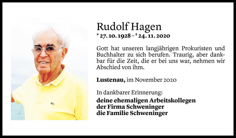  Todesanzeige für Rudolf Hagen vom 30.11.2020 aus Vorarlberger Nachrichten