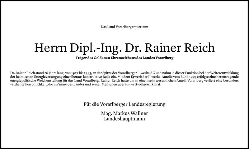  Todesanzeige für Rainer Reich vom 01.12.2020 aus Vorarlberger Nachrichten