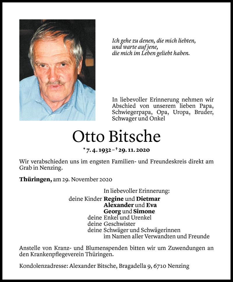  Todesanzeige für Otto Bitsche vom 03.12.2020 aus Vorarlberger Nachrichten