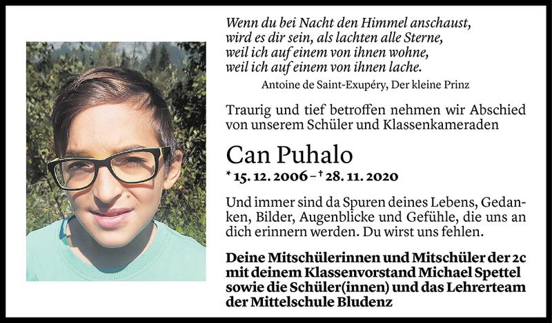  Todesanzeige für Can Puhalo vom 02.12.2020 aus Vorarlberger Nachrichten