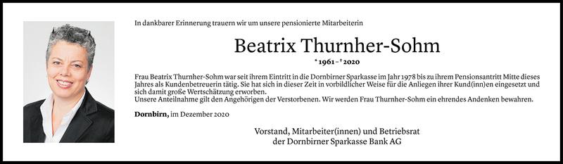  Todesanzeige für Beatrix Thurnher-Sohm vom 03.12.2020 aus Vorarlberger Nachrichten