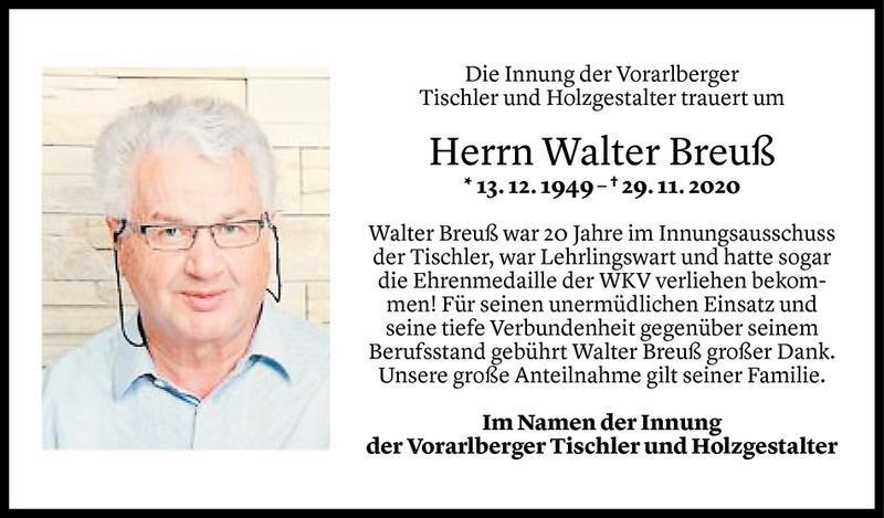  Todesanzeige für Walter Breuß vom 08.12.2020 aus Vorarlberger Nachrichten