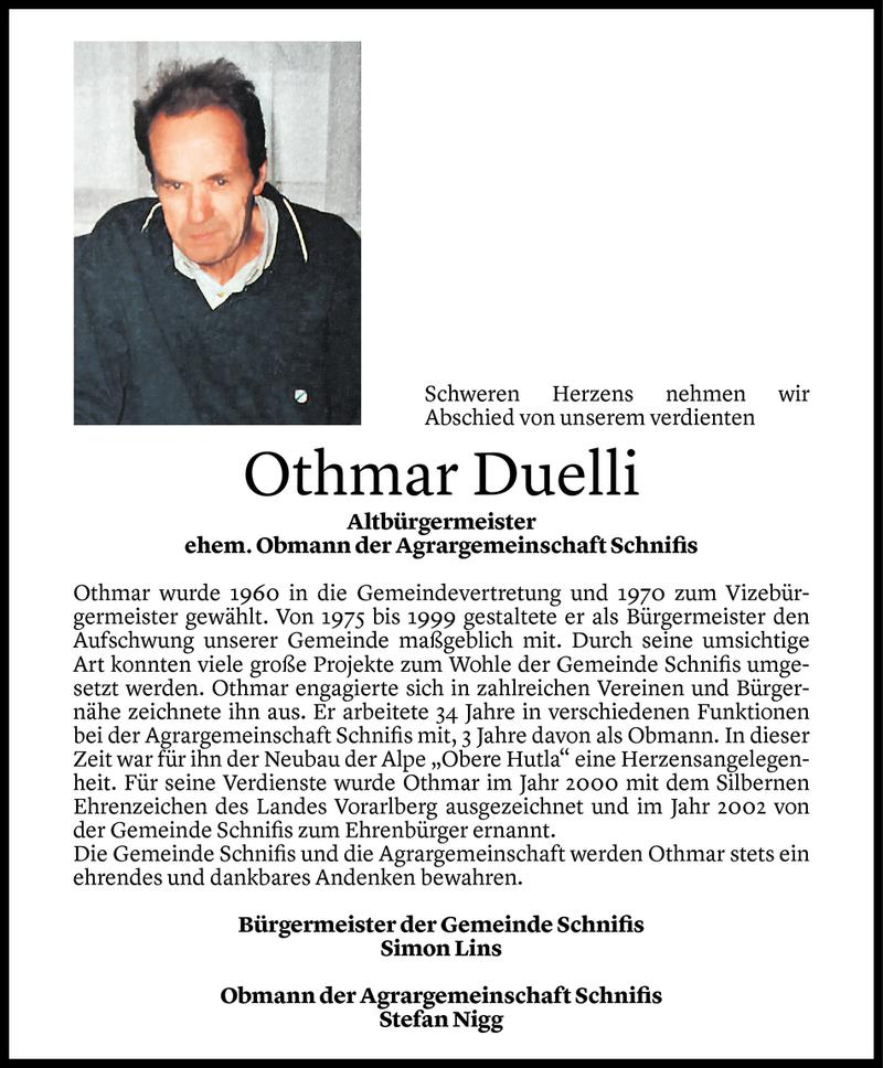  Todesanzeige für Othmar Duelli vom 08.12.2020 aus Vorarlberger Nachrichten