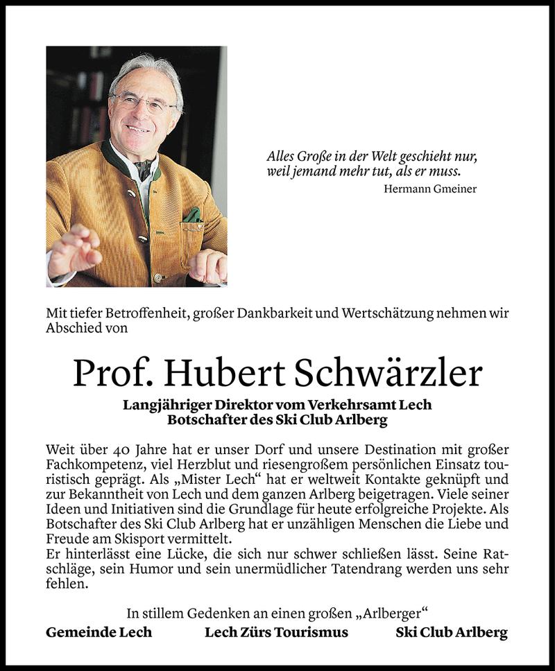  Todesanzeige für Hubert Schwärzler vom 09.12.2020 aus Vorarlberger Nachrichten
