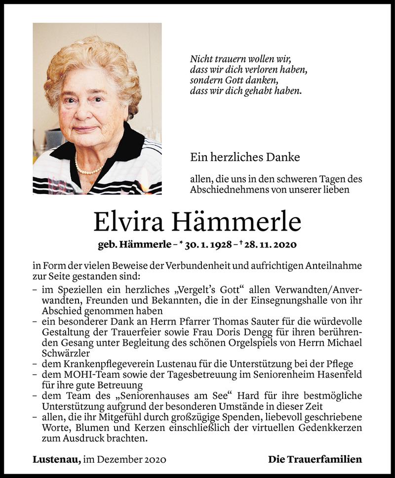  Todesanzeige für Elvira Hämmerle vom 11.12.2020 aus Vorarlberger Nachrichten