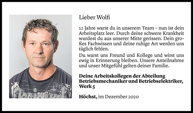  Todesanzeige für Wolfgang Rüscher vom 11.12.2020 aus Vorarlberger Nachrichten