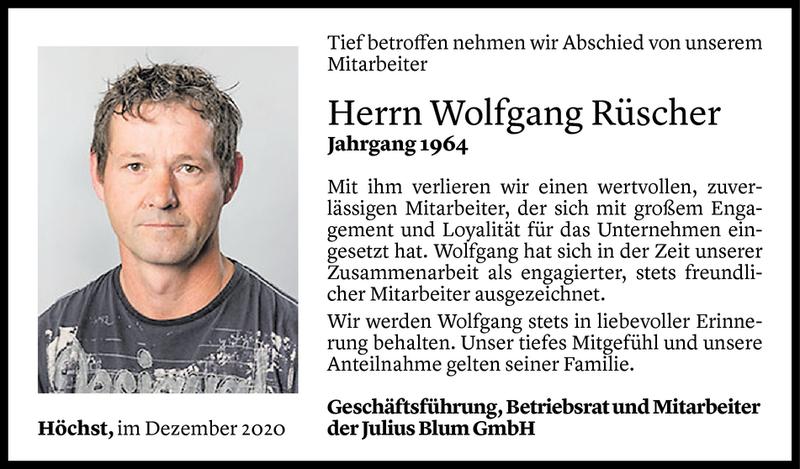 Todesanzeige für Wolfgang Rüscher vom 11.12.2020 aus Vorarlberger Nachrichten
