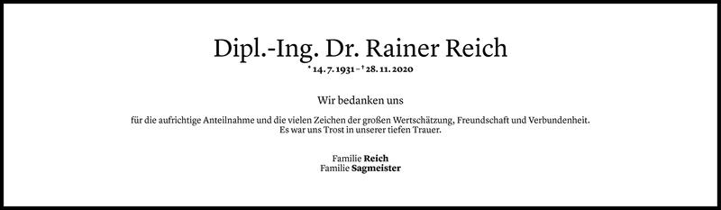  Todesanzeige für Rainer Reich vom 11.12.2020 aus Vorarlberger Nachrichten