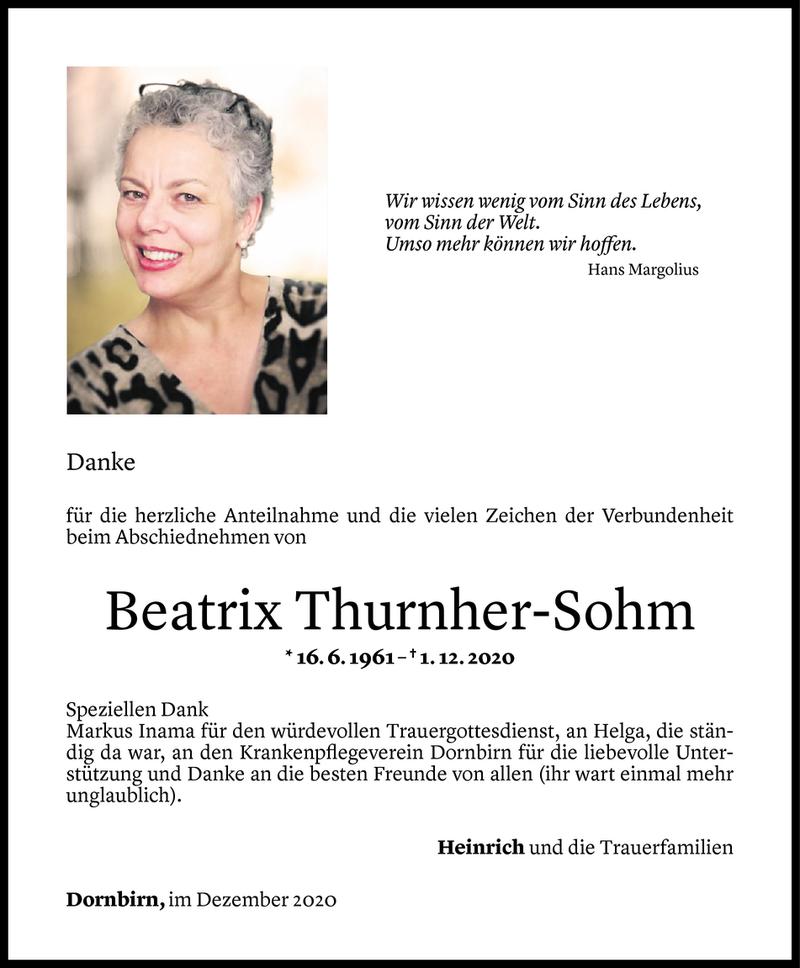  Todesanzeige für Beatrix Thurnher-Sohm vom 18.12.2020 aus Vorarlberger Nachrichten