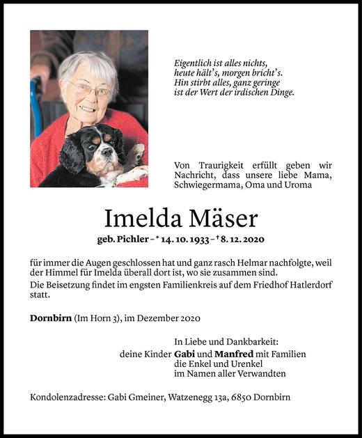 Todesanzeigen Von Imelda Mäser | Todesanzeigen Vorarlberger Nachrichten