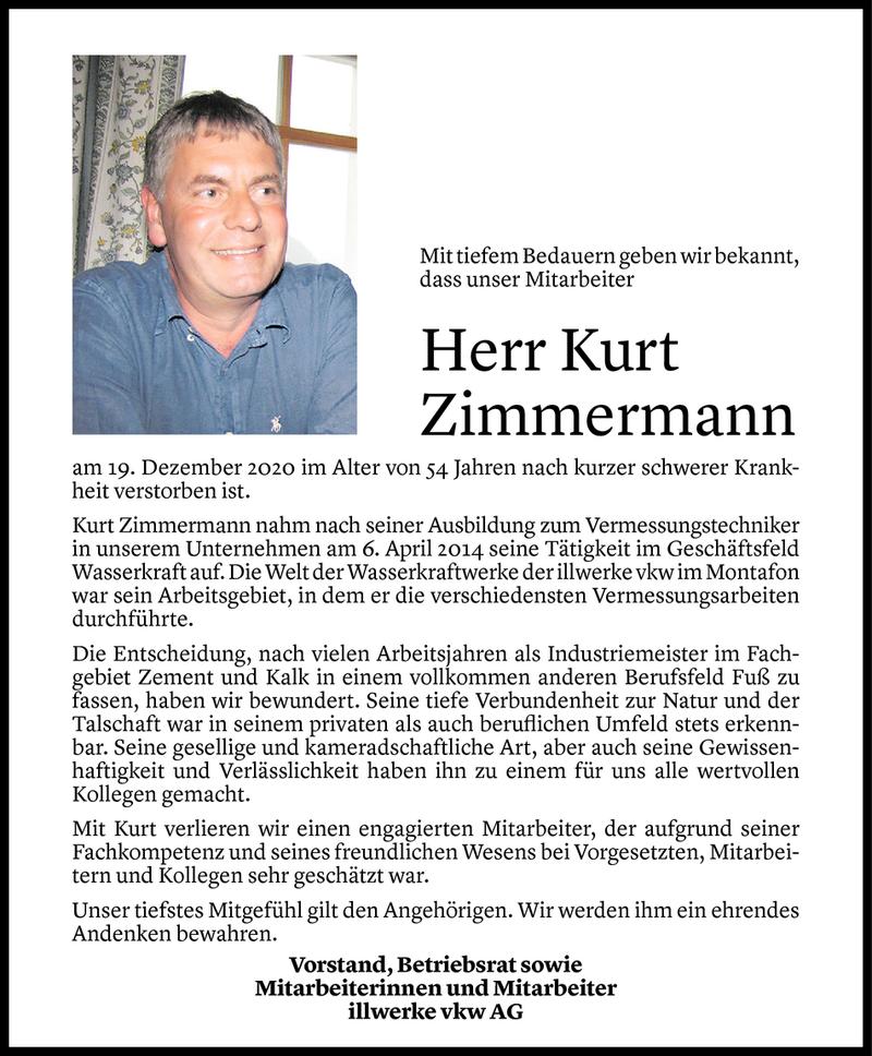  Todesanzeige für Kurt Zimmermann vom 21.12.2020 aus Vorarlberger Nachrichten