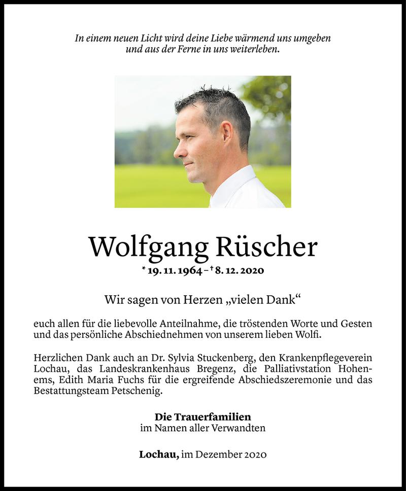  Todesanzeige für Wolfgang Rüscher vom 22.12.2020 aus Vorarlberger Nachrichten