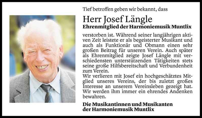  Todesanzeige für Josef Längle vom 28.12.2020 aus Vorarlberger Nachrichten